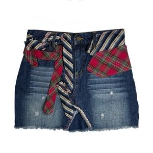 Vintage Y2K Denim Plaid Micro Mini Skirt Size 4 Karen Millen